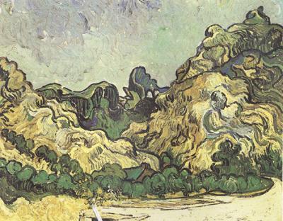 Vincent Van Gogh Mountains at Saint-Remy with Dark Cottage (nn04) China oil painting art